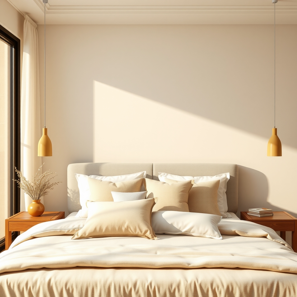 Layered Neutral Cushions - bedroom decor idea