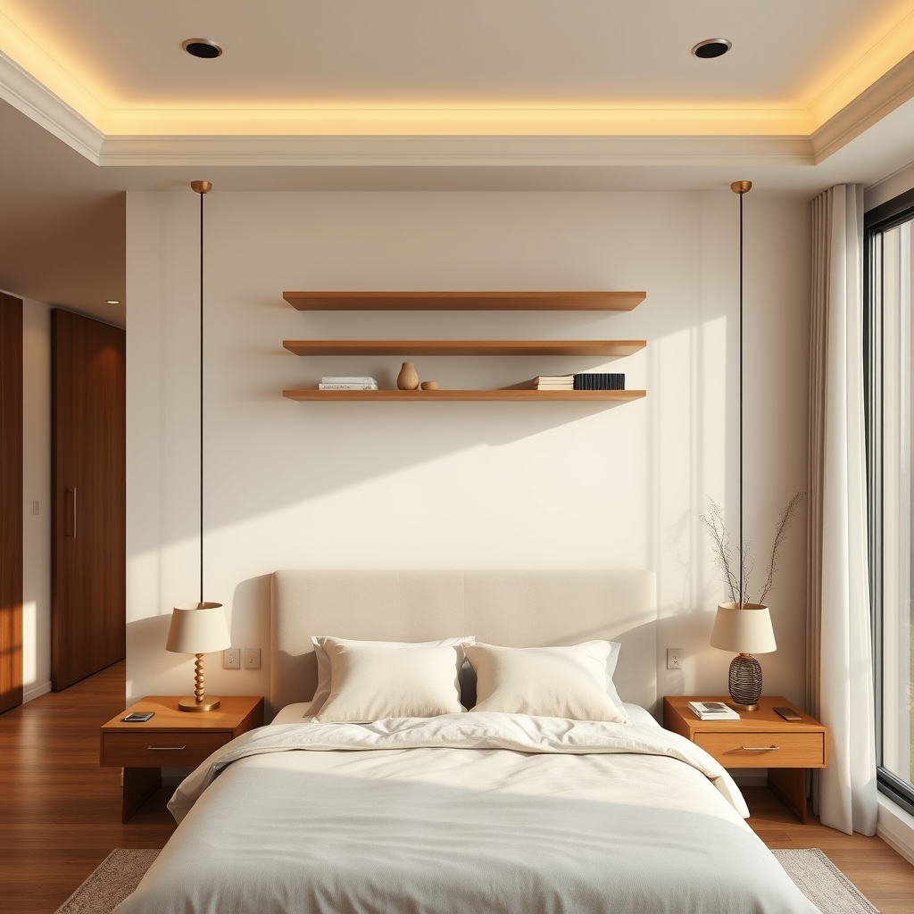 Hanging Shelves - small bedroom idea