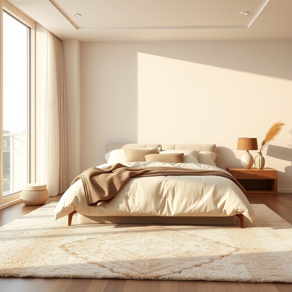 Large Rug Trick - small bedroom idea